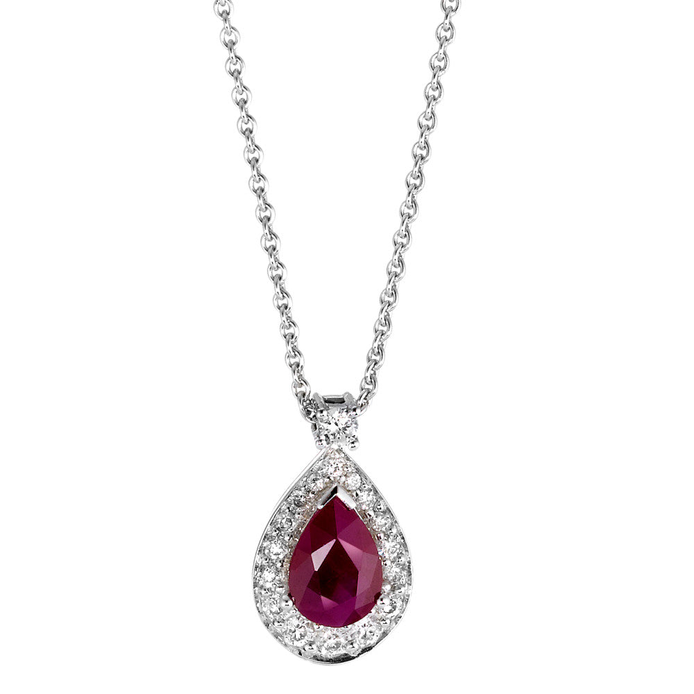Collier 750/18K witgoud Robijn p1, Diamant 0.21 ct, 18 Steen, w-si 42 cm