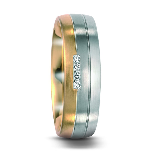 Ring 500 Palladium, 750/18K geel goud, 750/18K witgoud Diamant 0.04 ct, 4 Steen, w-si