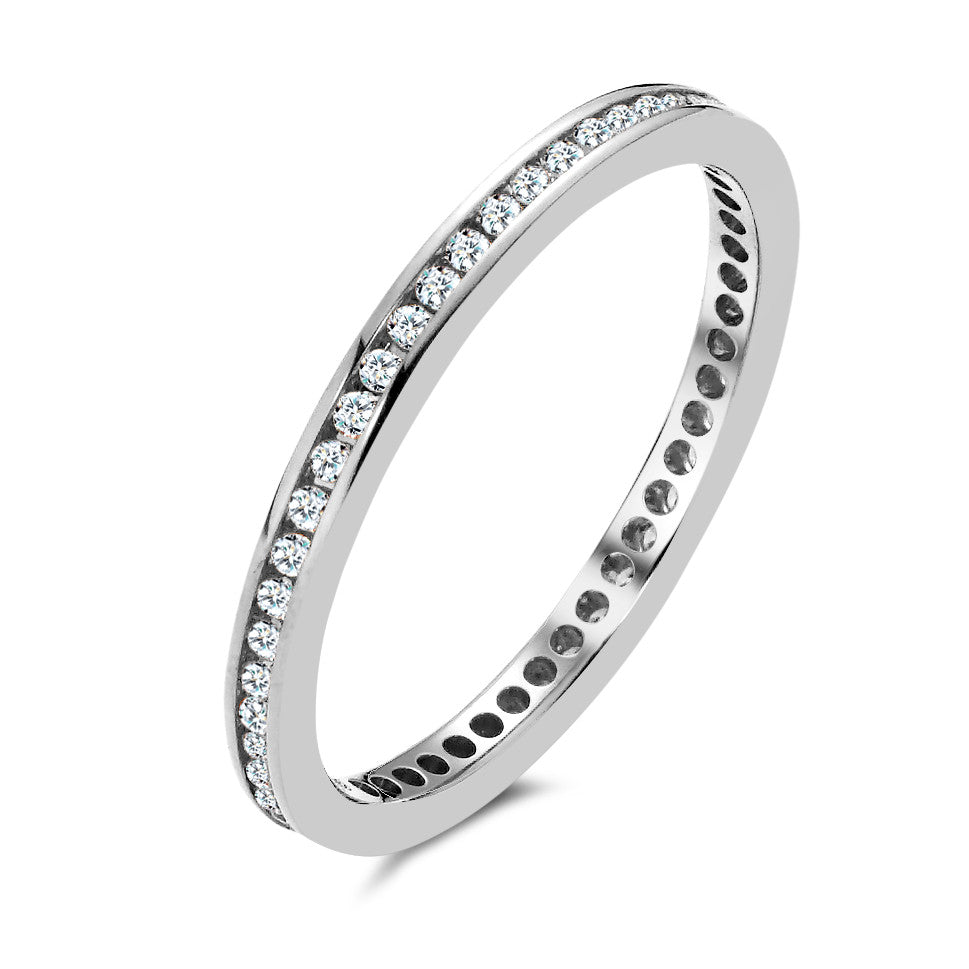 Memory ring 750/18K witgoud Diamant 0.25 ct, 50 Steen, w-si