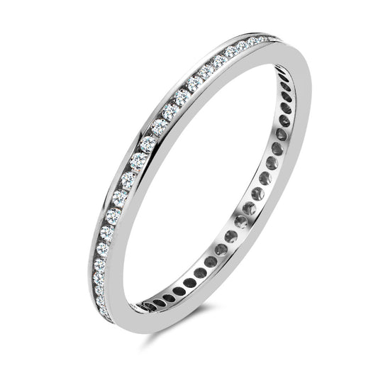 Memory ring 750/18K witgoud Diamant 0.25 ct, 50 Steen, w-si