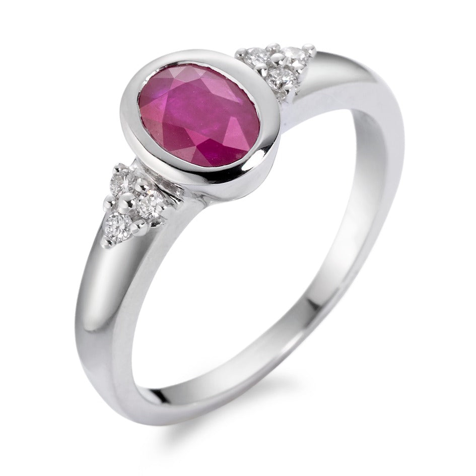 Ring 750/18K witgoud Robijn, Diamant 0.08 ct, 6 Steen, w-si