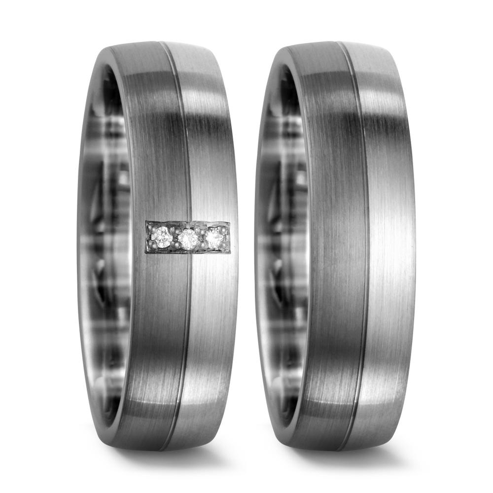 Partnerring 375/9K witgoud, 500 Palladium Diamant 0.03 ct, 3 Steen, tw-si