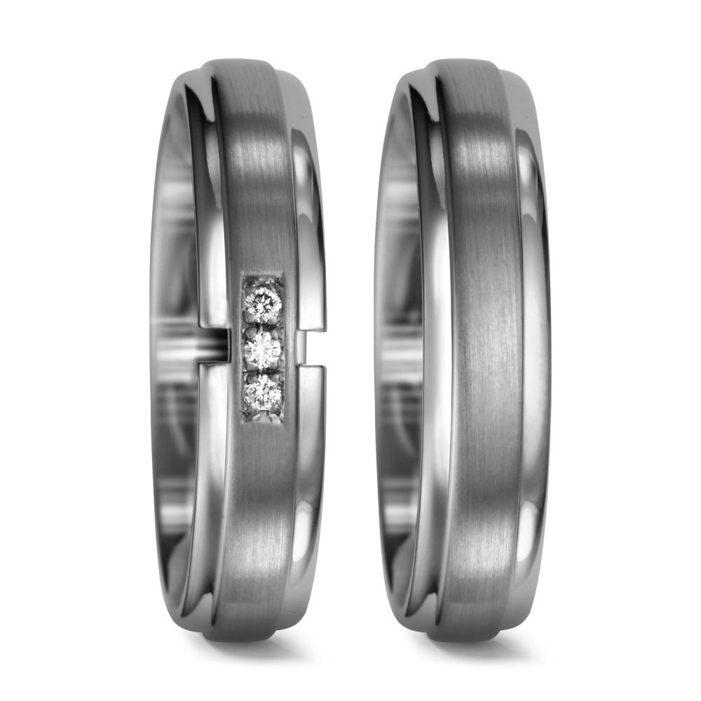Partnerring 950 Palladium Diamant 0.03 ct, 3 Steen, tw-si