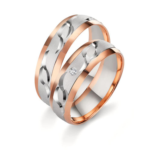 Partnerring 750/18K witgoud, 750/18K rood goud Diamant 0.02 ct, w-si