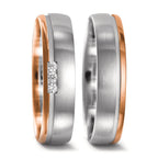 Partnerring 750/18K witgoud, 750/18K rood goud Diamant 0.045 ct, 3 Steen, w-si
