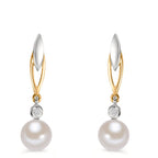 Oorbellen 375/9K geel goud Diamant 0.01 ct, 2 Steen, w-si zoetwater Parel wit, 2 Parels 6-6.5 mm