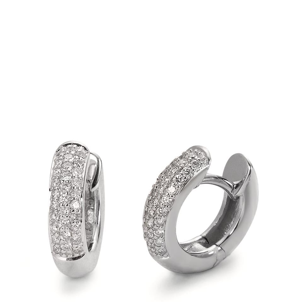 Scharnier oorringen creolen 750/18K witgoud Diamant 0.30 ct, 60 Steen, w-si