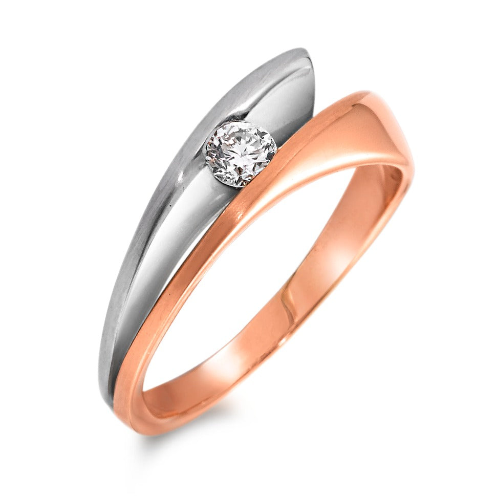 Ring 750/18K rood goud, 750/18K witgoud Diamant 0.15 ct, w-si
