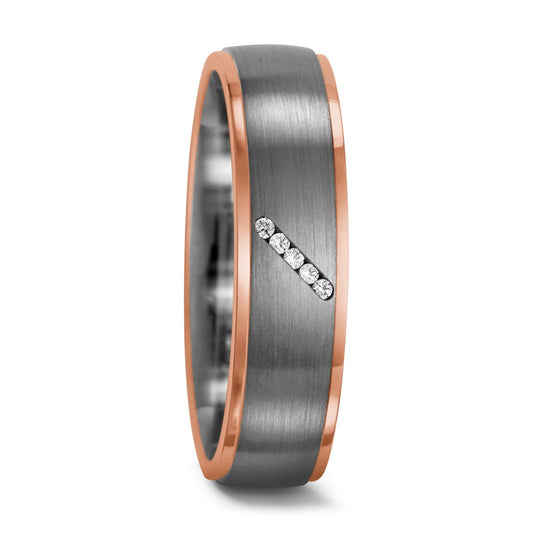 Ring 950 Palladium, 750/18K rood goud Diamant 0.025 ct, 5 Steen, tw-vsi