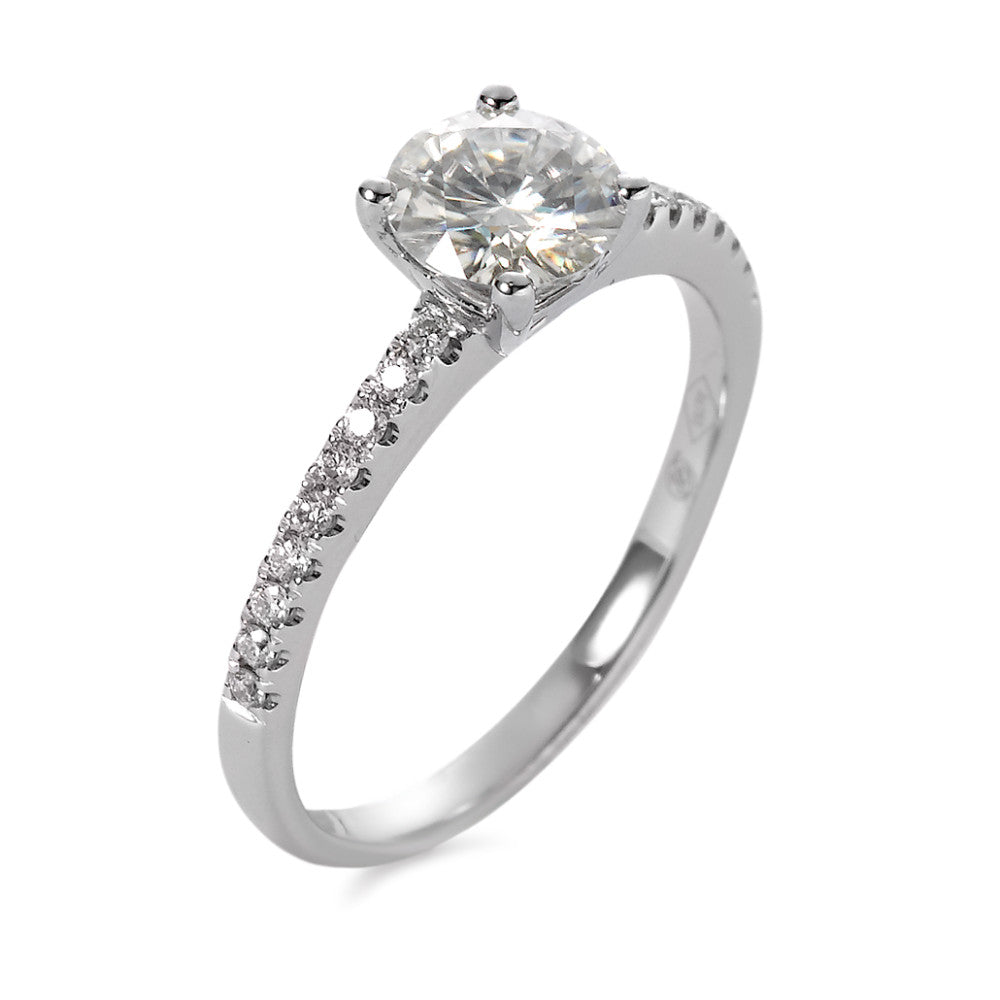 Ring 750/18K witgoud Moissaniet 6 mm, Diamant 0.158 ct, 18 Steen, [Brillant]