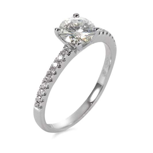 Ring 750/18K witgoud Moissaniet 6 mm, Diamant 0.158 ct, 18 Steen, [Brillant]