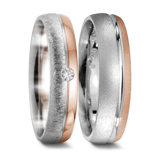 Partnerring 750/18K witgoud, 750/18K rood goud Diamant 0.045 ct, tw-si