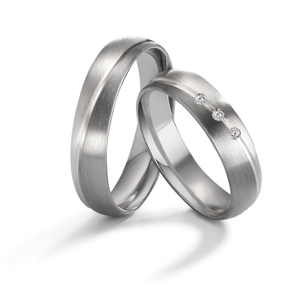 Partnerring 500 Palladium, 375/9K witgoud Diamant 0.045 ct, 3 Steen, tw-vsi