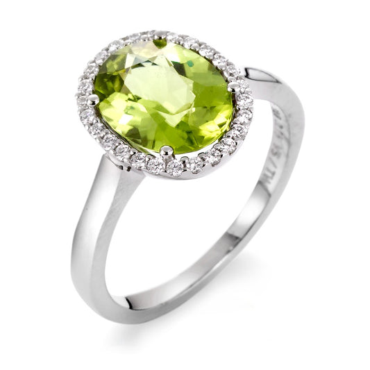 Ring 750/18K witgoud Peridoot groente, Diamant 0.15 ct, 26 Steen, tw-vsi
