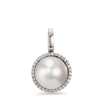 Hanger 750/18K witgoud Diamant wit, 0.19 ct, 32 Steen, [Brillant], tw-vsi zoetwater Parel wit, 12.5 mm Ø16 mm