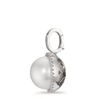 Hanger 750/18K witgoud Diamant wit, 0.19 ct, 32 Steen, [Brillant], tw-vsi zoetwater Parel wit, 12.5 mm Ø16 mm