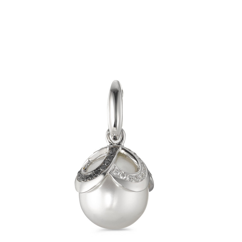 Hanger 750/18K witgoud Diamant zwart, 0.28 ct, 46 Steen, [Brillant], tw-vsi zoetwater Parel wit, 12 mm Ø14 mm