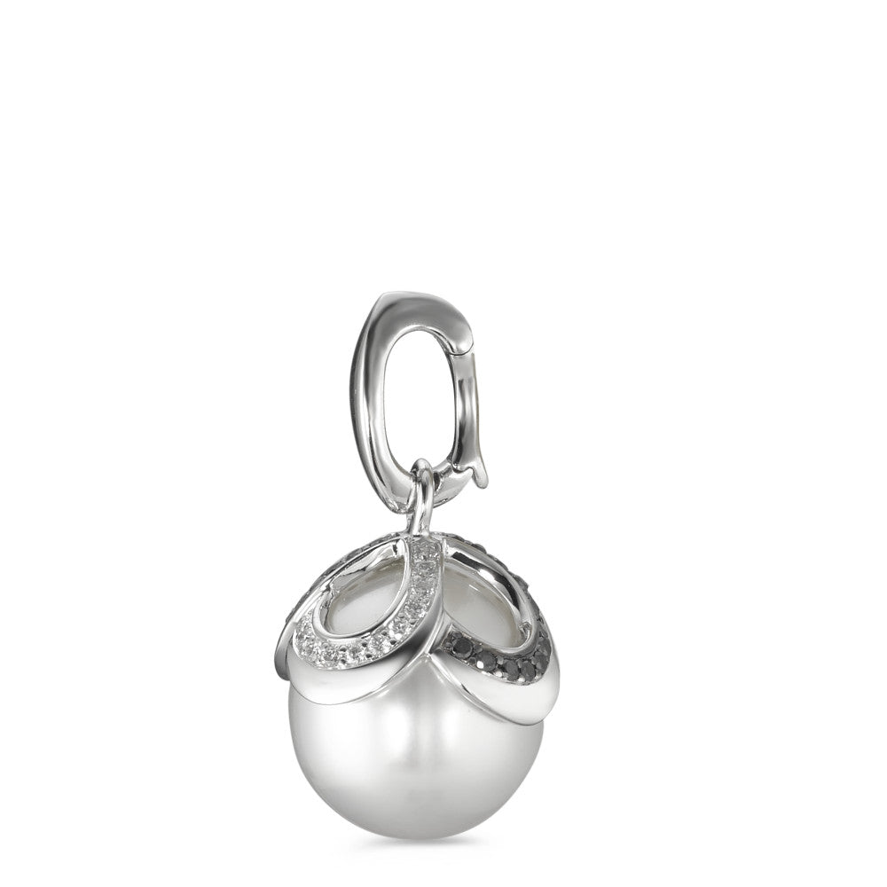 Hanger 750/18K witgoud Diamant zwart, 0.28 ct, 46 Steen, [Brillant], tw-vsi zoetwater Parel wit, 12 mm Ø14 mm