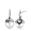 Oorbellen 750/18K witgoud Diamant zwart, 0.32 ct, 80 Steen, [Brillant], tw-vsi zoetwater Parel wit, 2 Parels, 10 mm