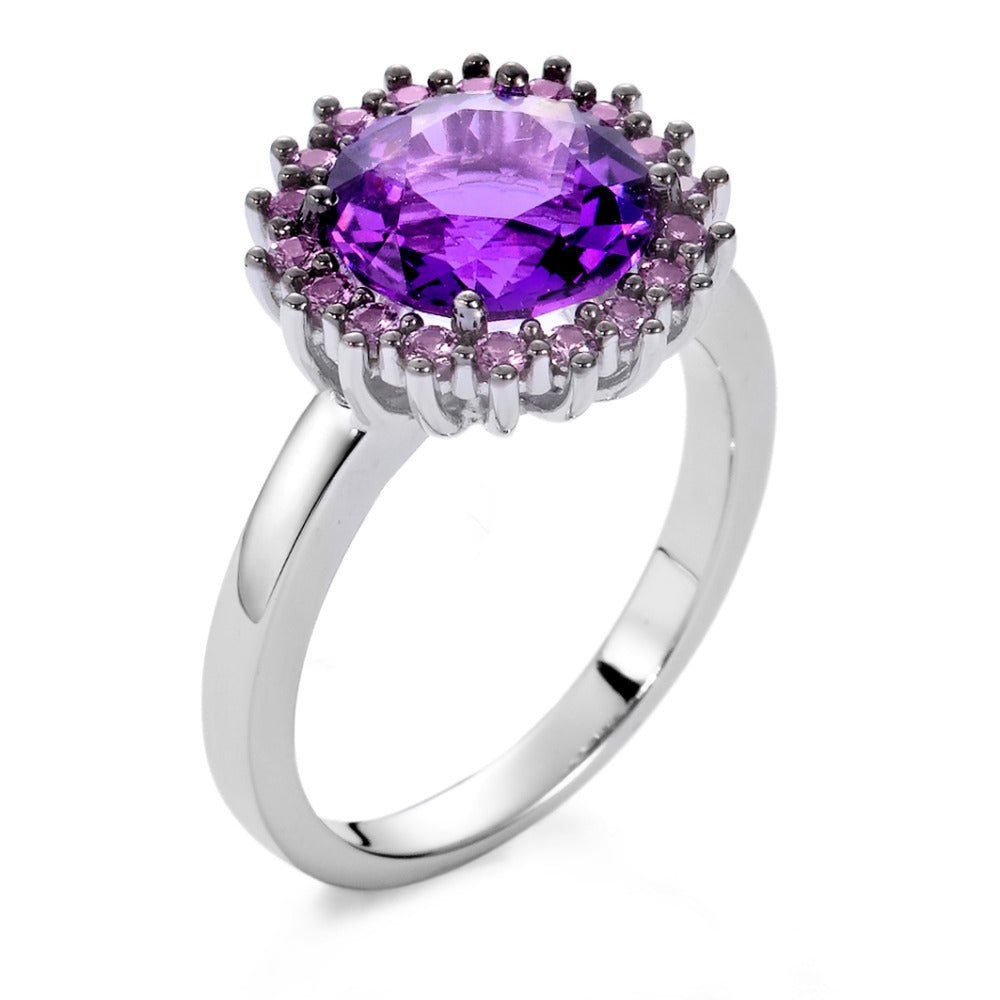 Ring 750/18K witgoud Amethist paars, Saffier paars, 18 Steen