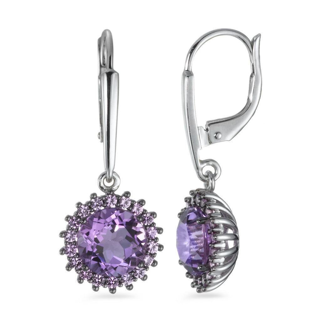 Oorbellen 750/18K witgoud Amethist paars, 38 Steen