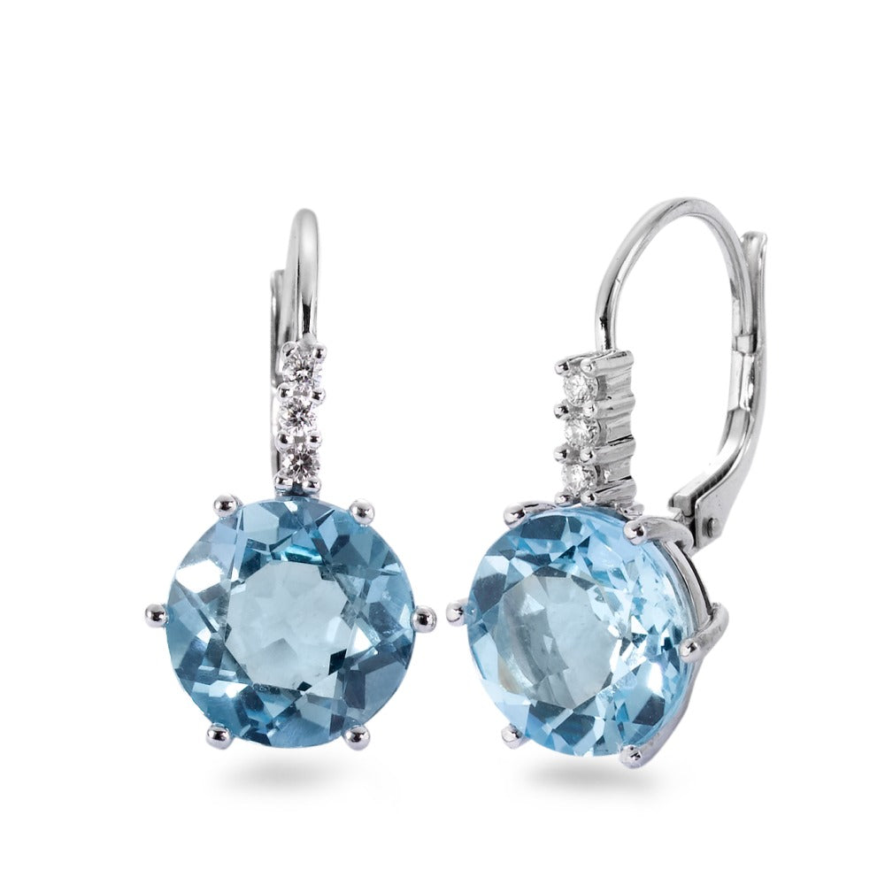 Oorbellen 750/18K witgoud Topaas blauw, 2 Steen, Diamant 0.09 ct, 6 Steen, [Brillant], w-si