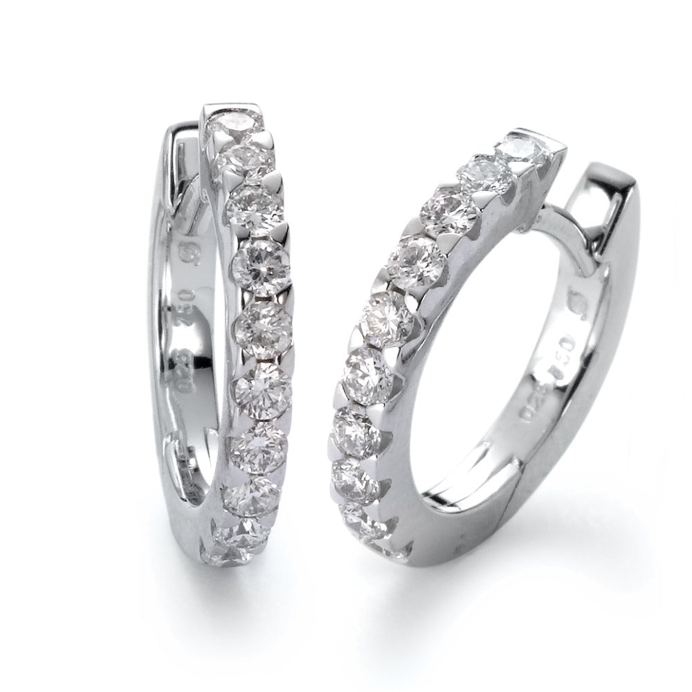 Scharnier oorringen creolen 750/18K witgoud Diamant wit, 0.50 ct, 20 Steen, [Brillant], w-si