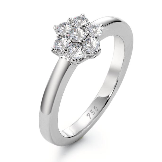 Solitaire ring 750/18K witgoud Diamant wit, 0.50 ct, 7 Steen, [Brillant], w-si