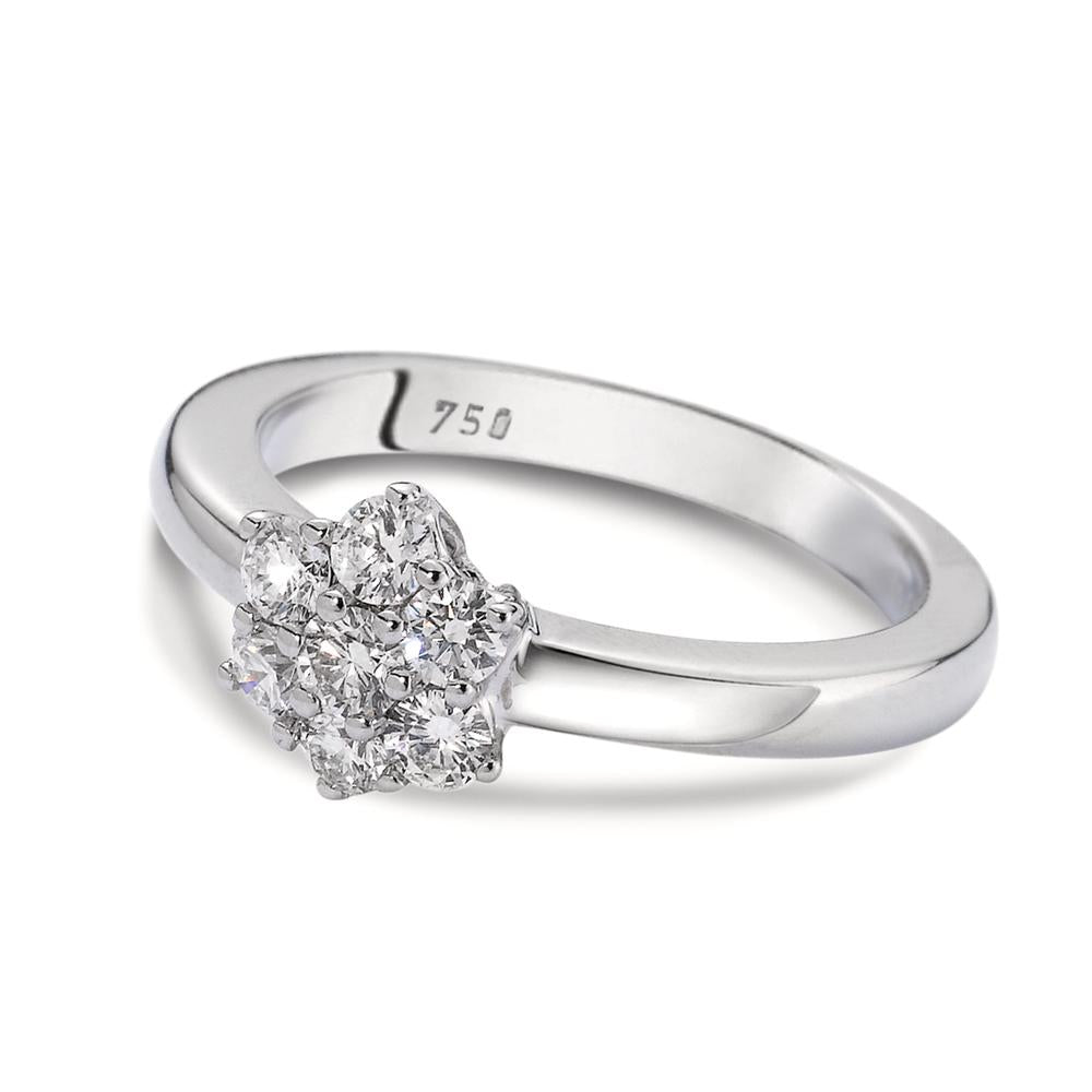 Solitaire ring 750/18K witgoud Diamant wit, 0.50 ct, 7 Steen, [Brillant], w-si