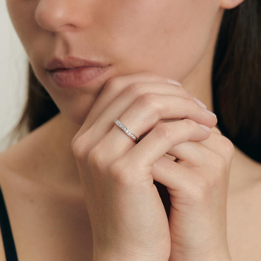 Memory ring 750/18K witgoud Diamant wit, 0.33 ct, 19 Steen, [Brillant], w-si