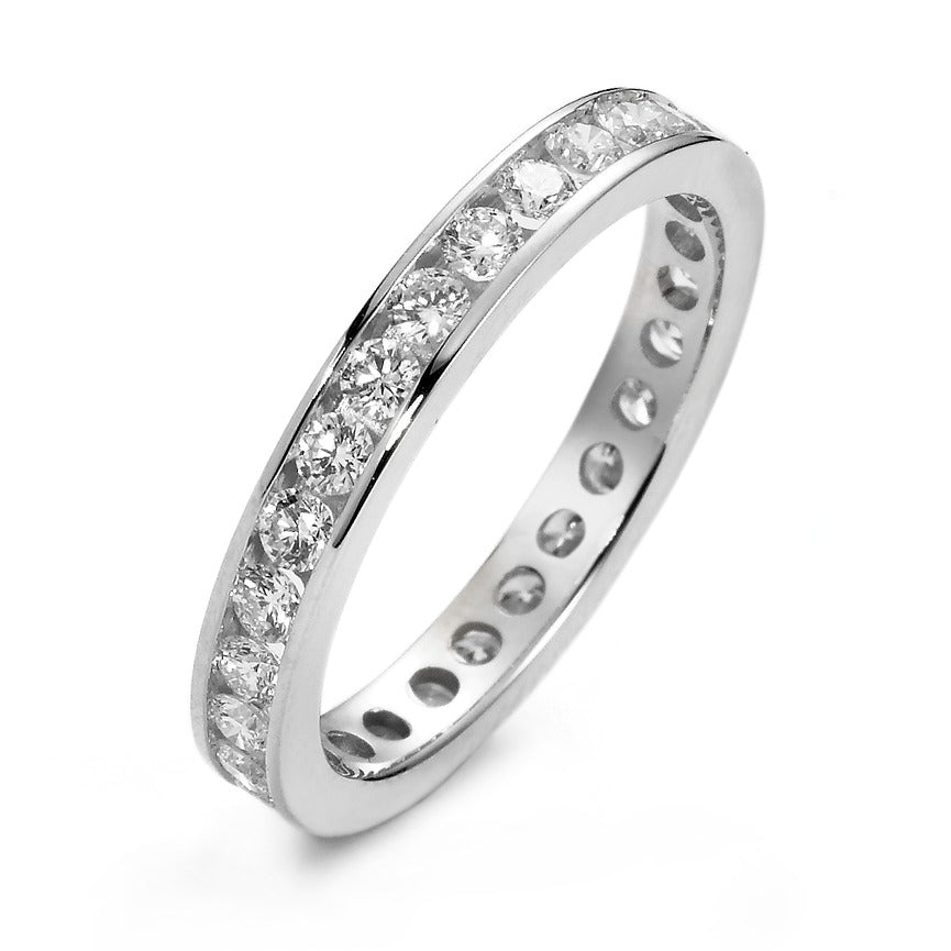 Memory ring 750/18K witgoud Diamant wit, 1 ct, 28 Steen, [Brillant], w-si