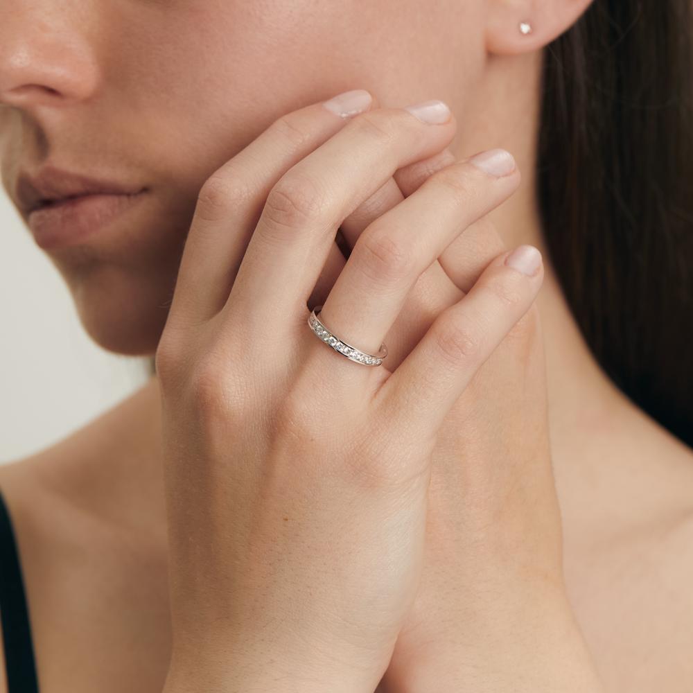 Memory ring 750/18K witgoud Diamant wit, 1 ct, 28 Steen, [Brillant], w-si