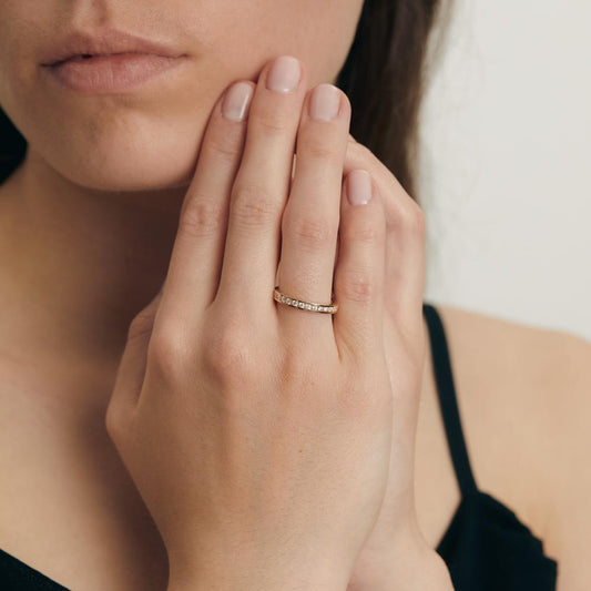 Memory ring 750/18K geel goud Diamant wit, 0.65 ct, 34 Steen, [Brillant], w-si