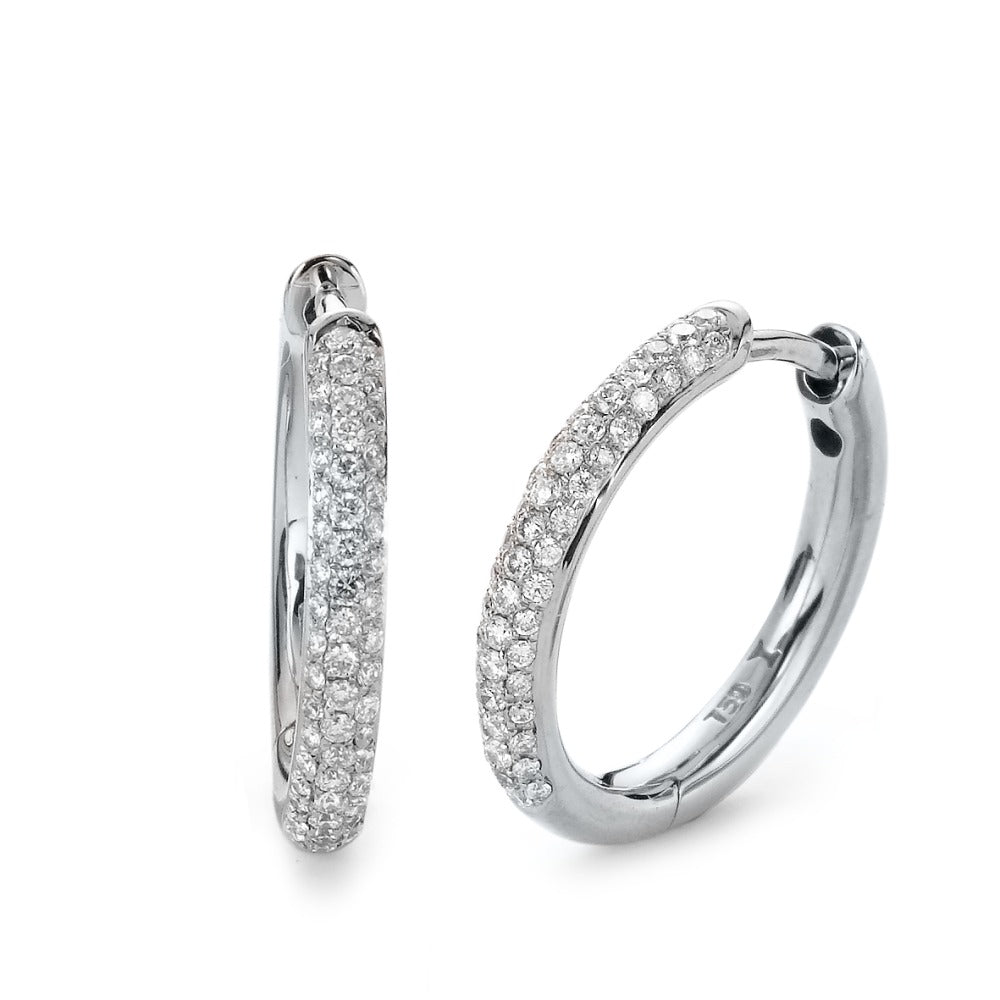 Scharnier oorringen creolen 750/18K witgoud Diamant 0.36 ct, 104 Steen, si