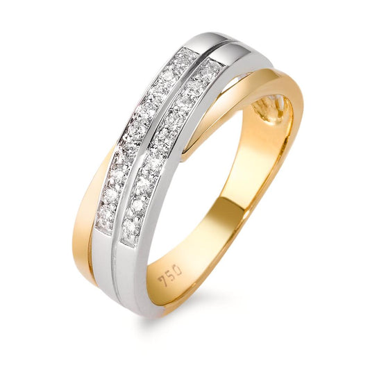 Ring 750/18K geel goud, 750/18K witgoud Diamant 0.17 ct, 18 Steen, w-si
