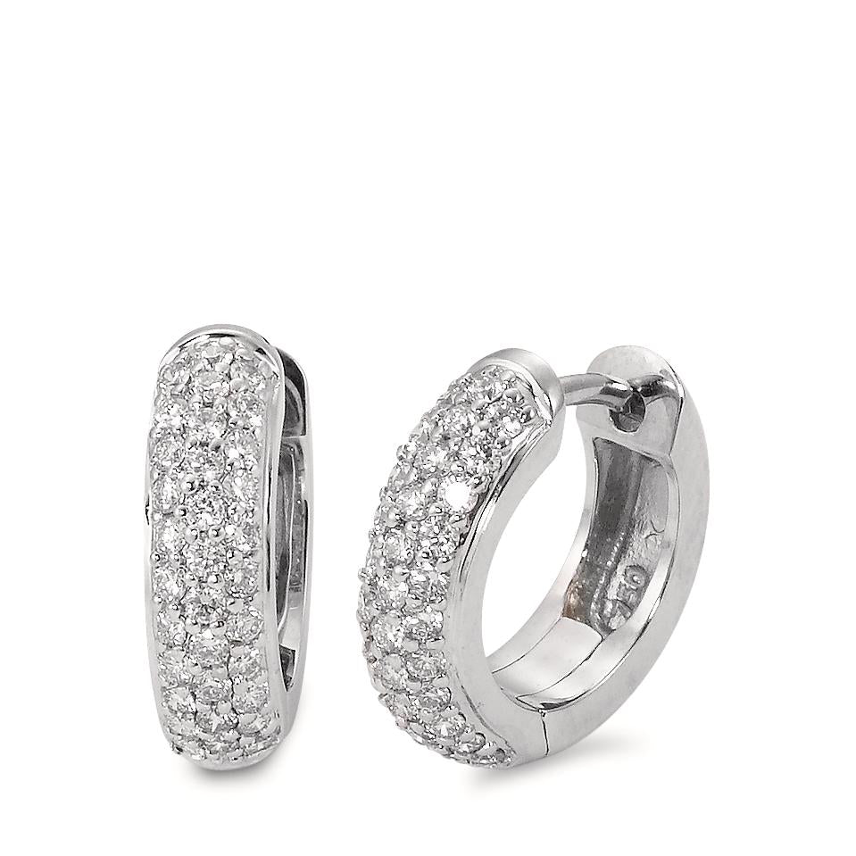 Scharnier oorringen creolen 750/18K witgoud Diamant 0.50 ct, 66 Steen, w-si