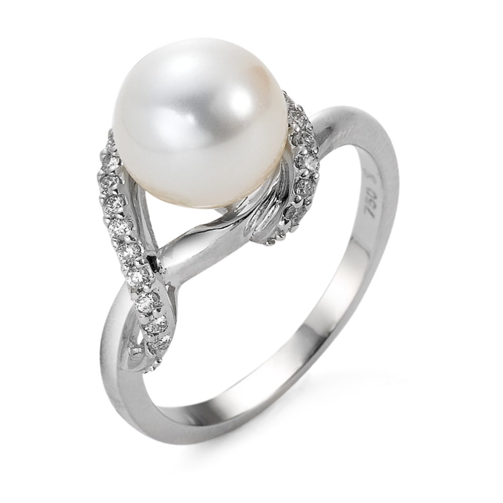 Ring 750/18K witgoud Diamant 0.20 ct, 23 Steen, w-si zoetwater Parel wit, 9 mm