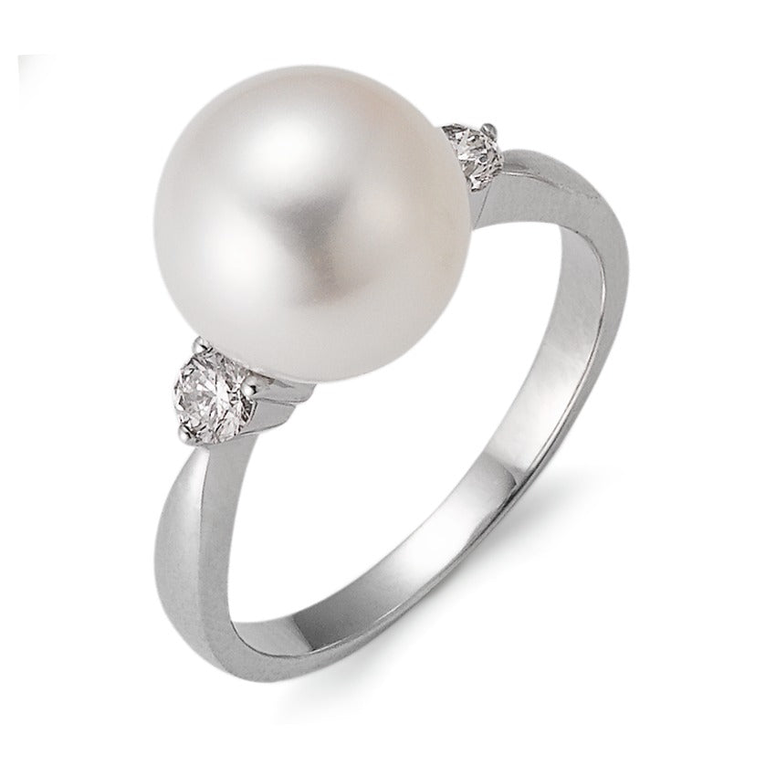 Ring 750/18K witgoud Diamant 0.24 ct, 2 Steen, w-si zoetwater Parel wit, 10 mm