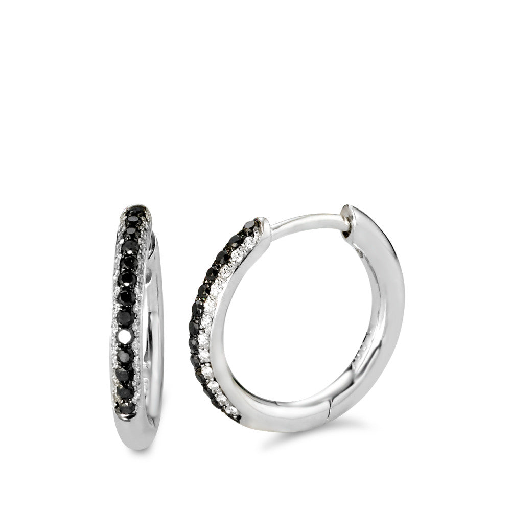 Scharnier oorringen creolen 750/18K witgoud Diamant zwart, 0.11 ct, 24 Steen, w-si