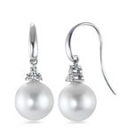 Oorbellen 750/18K witgoud Diamant 0.20 ct, 6 Steen, w-si zoetwater Parel wit, 2 Parels, 10 mm