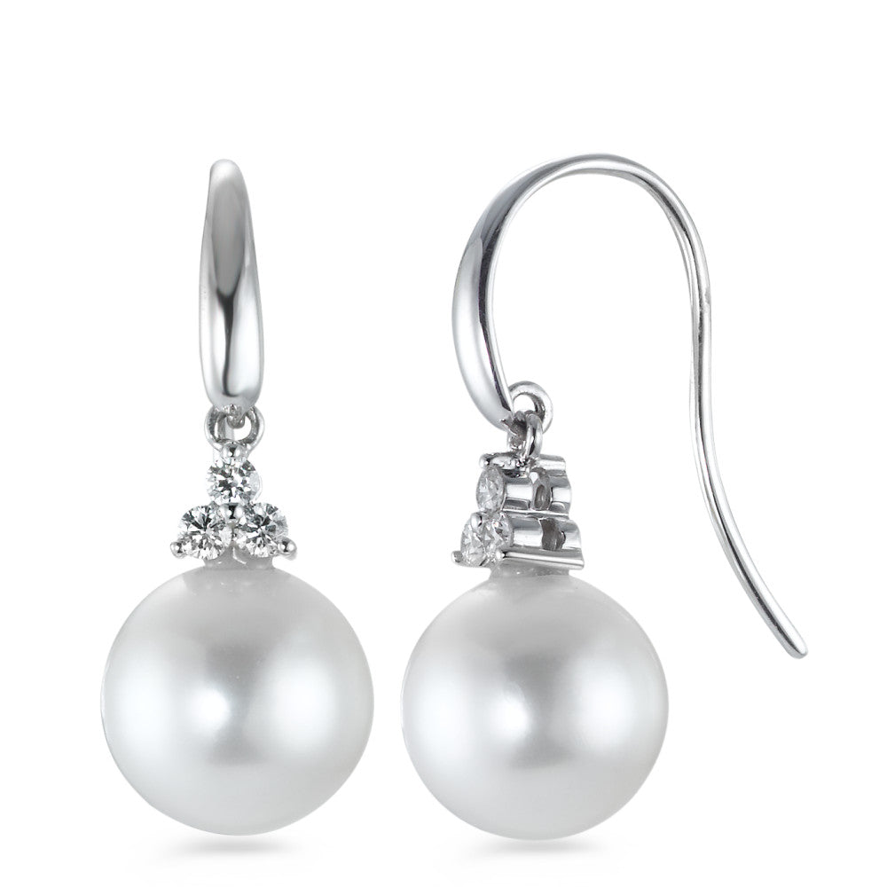Oorbellen 750/18K witgoud Diamant 0.20 ct, 6 Steen, w-si zoetwater Parel wit, 2 Parels, 10 mm