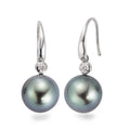 Oorbellen 750/18K witgoud Diamant 0.09 ct, 2 Steen, w-si Tahiti Parel Grijs, 2 Parels, 10 mm