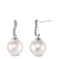 Oorbellen 750/18K witgoud Diamant 0.13 ct, w-si zoetwater Parel, 12 Parels, 10 mm
