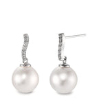 Oorbellen 750/18K witgoud Diamant 0.13 ct, w-si zoetwater Parel, 12 Parels, 10 mm