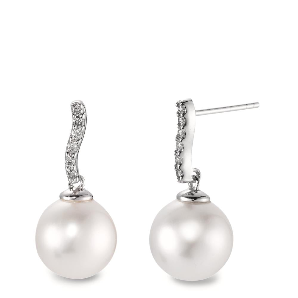 Oorbellen 750/18K witgoud Diamant 0.13 ct, w-si zoetwater Parel, 12 Parels, 10 mm