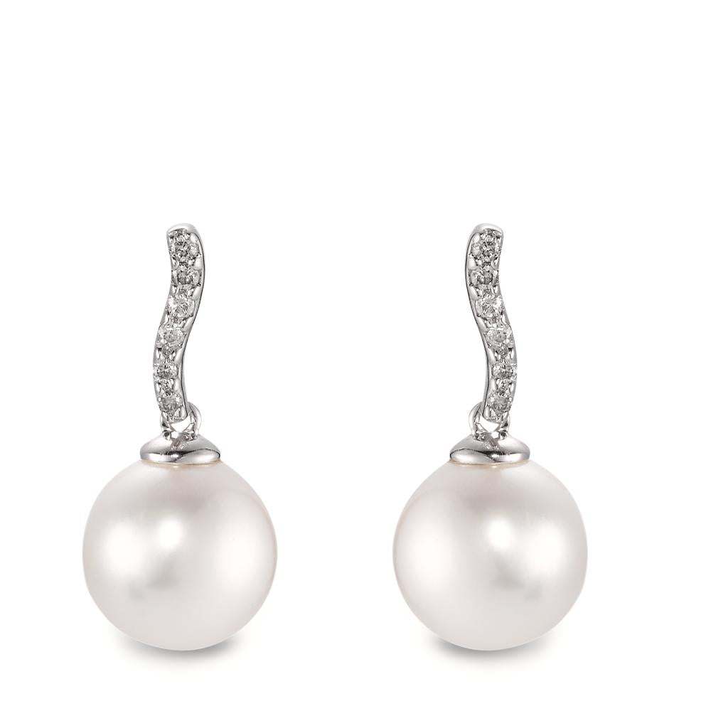 Oorbellen 750/18K witgoud Diamant 0.13 ct, w-si zoetwater Parel, 12 Parels, 10 mm