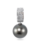 Hanger 750/18K witgoud Diamant 0.20 ct, 20 Steen, w-si Tahiti Parel antraciet, 12.5 mm