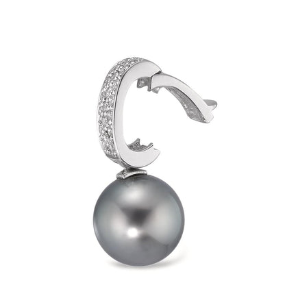 Hanger 750/18K witgoud Diamant 0.20 ct, 20 Steen, w-si Tahiti Parel antraciet, 12.5 mm