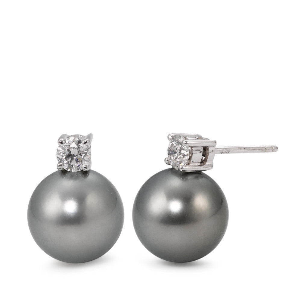 Oorknoppen 750/18K witgoud Diamant 0.46 ct, 2 Steen, w-si Tahiti Parel, 2 Parels, 11 mm