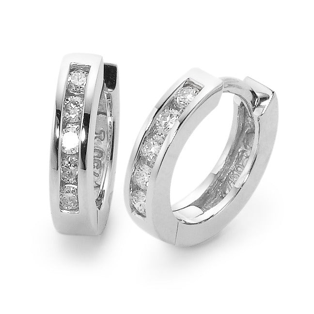 Scharnier oorringen creolen 750/18K witgoud Diamant 0.21 ct, 10 Steen, w-si